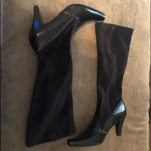Franco Sarto faux suede and patent leather boots